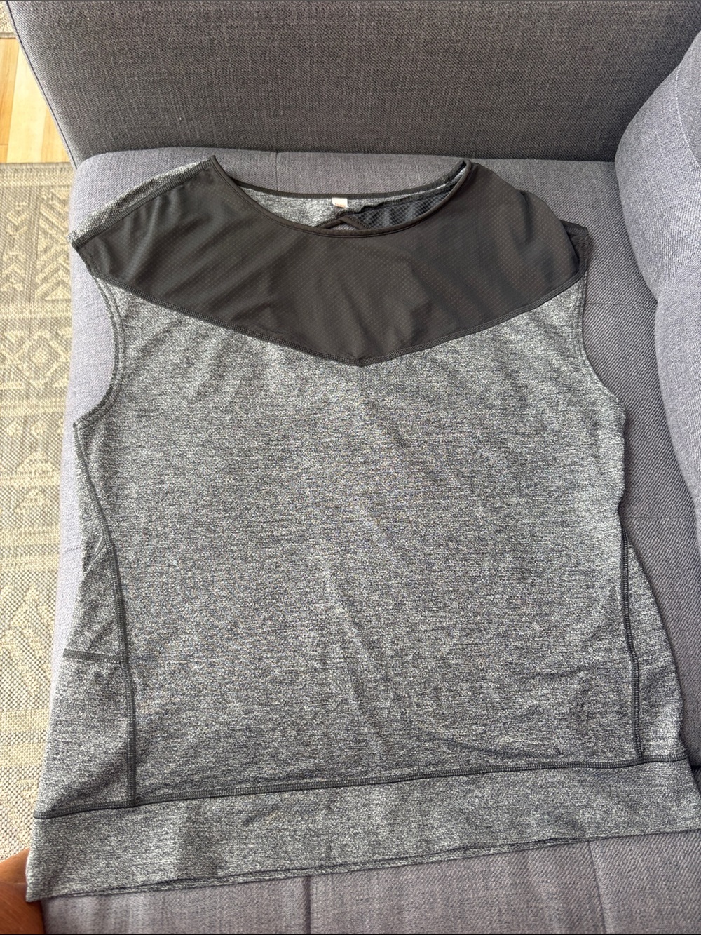 Lucy Black Mesh Yoke Gray Heather Tank Top